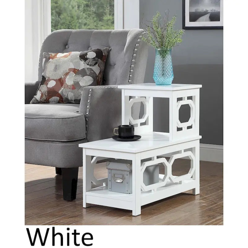2 Step Chairside End Table - Espresso, White, Black - Multi-Person Use