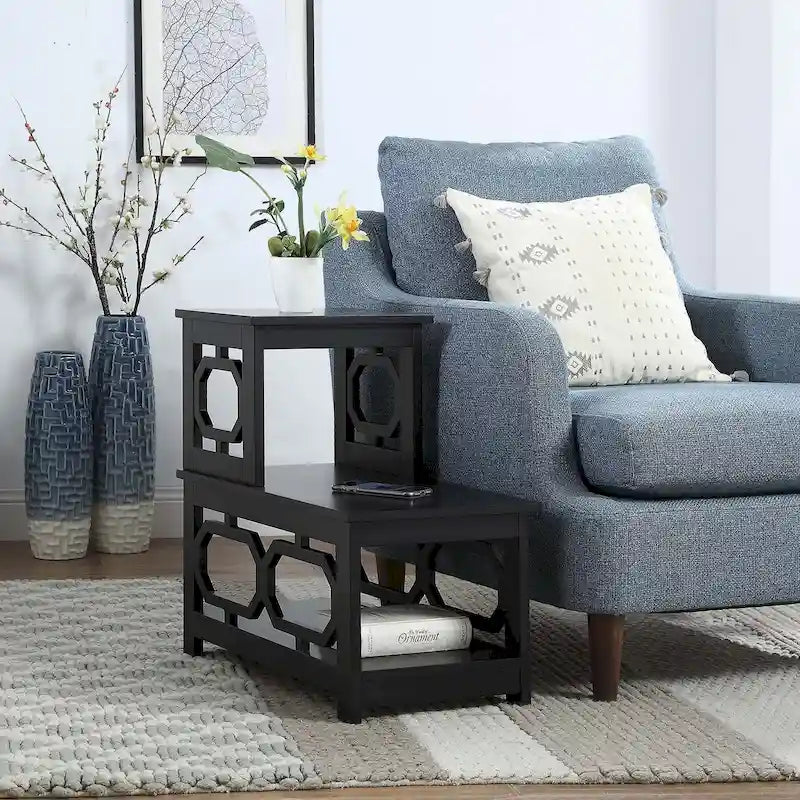 2 Step Chairside End Table - Espresso, White, Black - Multi-Person Use