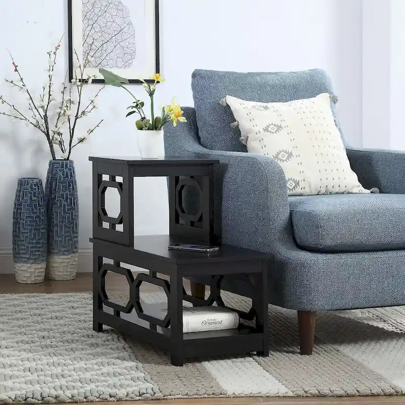 2 Step Chairside End Table - Espresso, White, Black - Multi-Person Use
