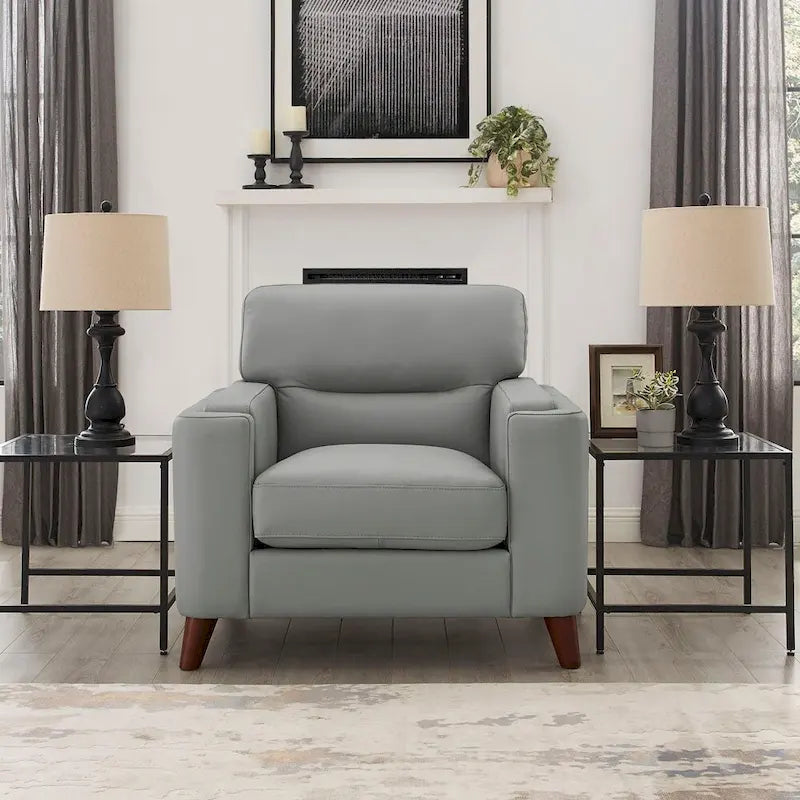 Sedia in Pelle Primo Fiore Hydeline Elm con Piume, Memory Foam e Molle