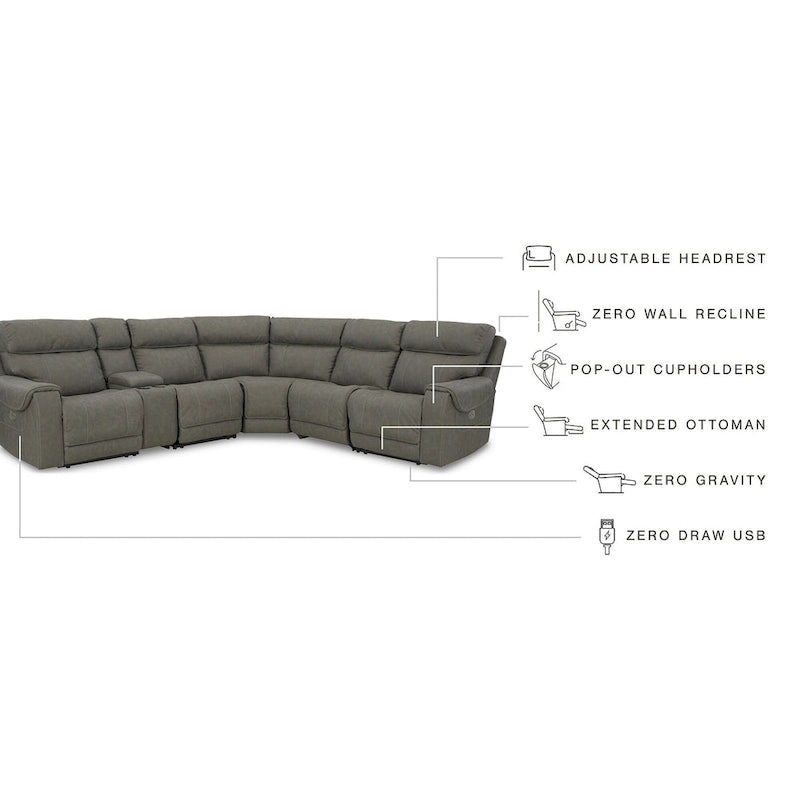 Divano sezionale reclinabile a sette posti Starbot Gray di Signature Design by Ashley - 112W x 112D x 42H