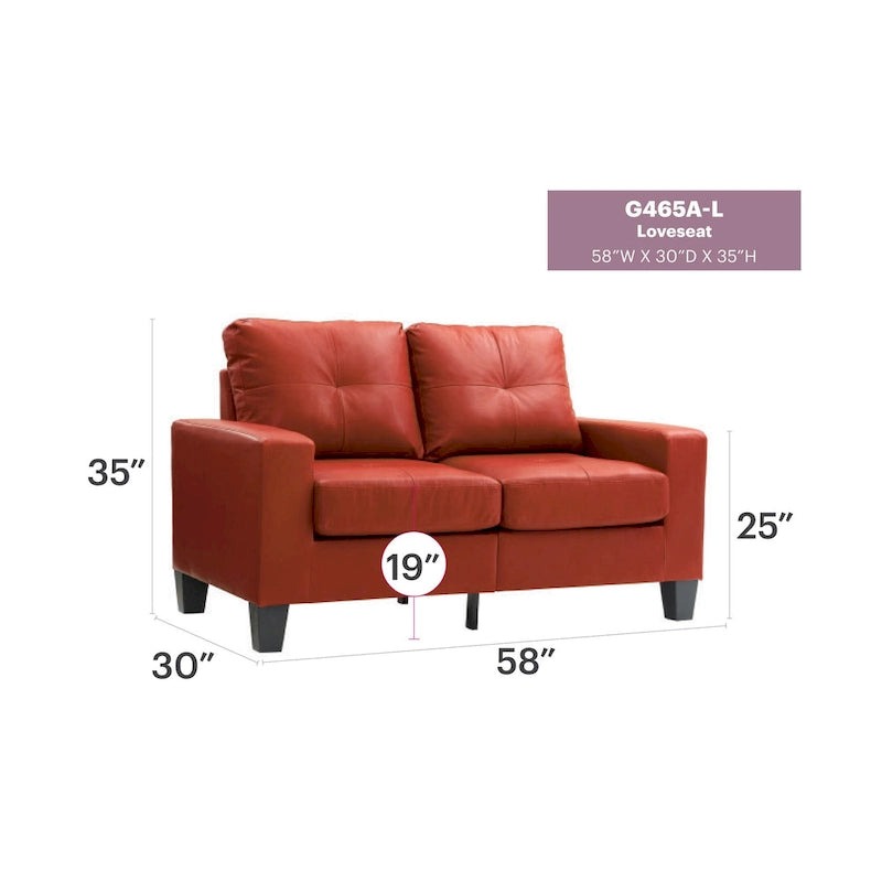 Divano Newbury a braccioli svasati in ecopelle, larghezza 58 pollici - 32L x 58P x 36A