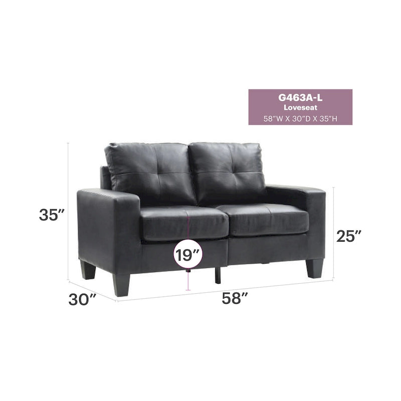 Divano Newbury a braccioli svasati in ecopelle, larghezza 58 pollici - 32L x 58P x 36A