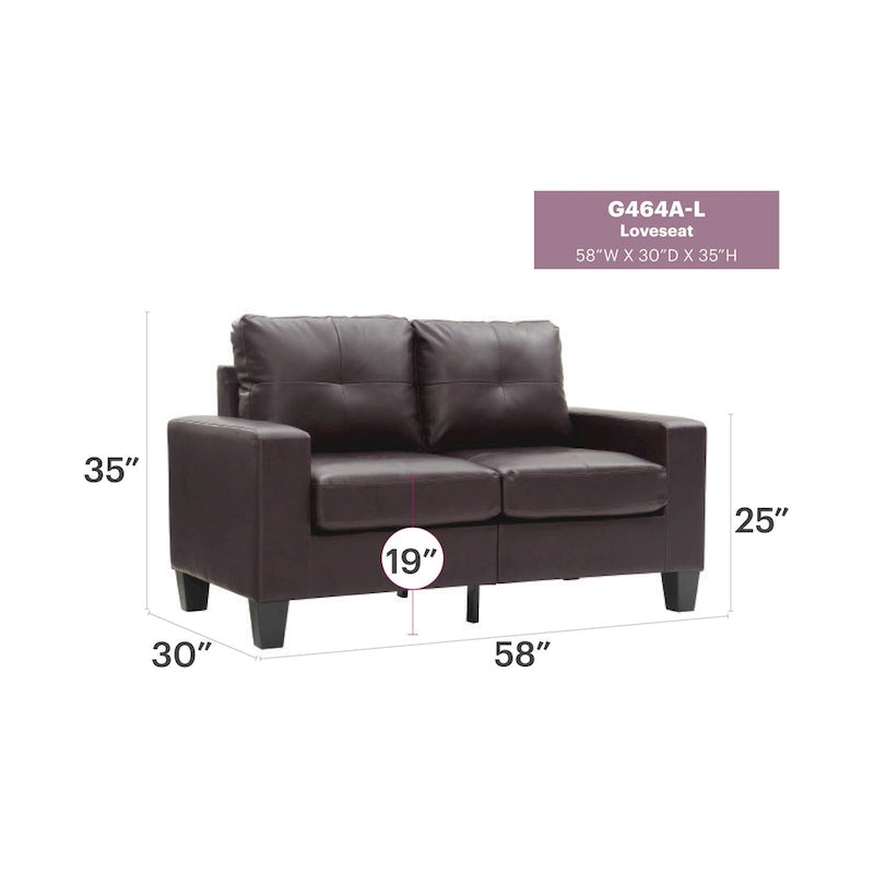 Divano Newbury a braccioli svasati in ecopelle, larghezza 58 pollici - 32L x 58P x 36A