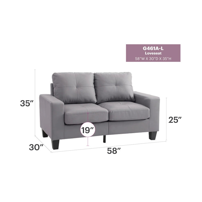 Divano Newbury a braccioli svasati in ecopelle, larghezza 58 pollici - 32L x 58P x 36A