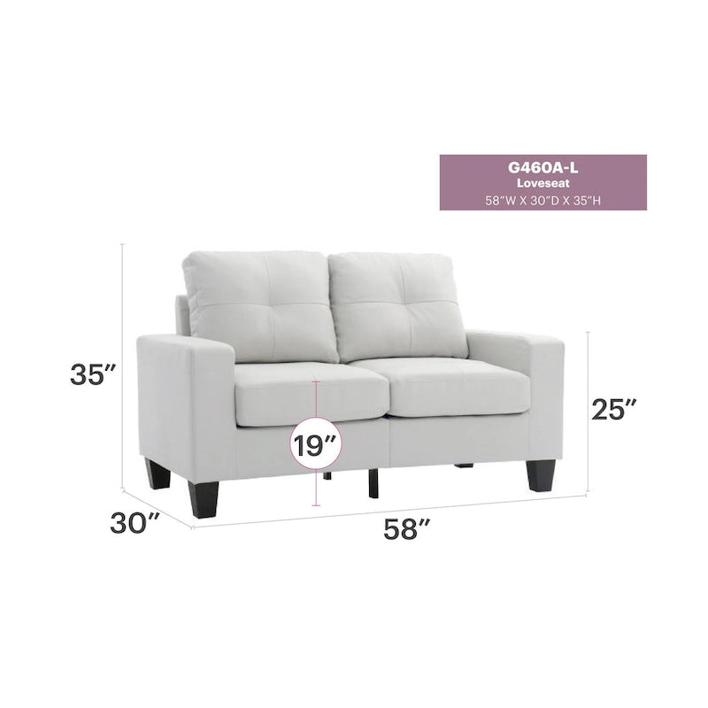 Divano Newbury a braccioli svasati in ecopelle, larghezza 58 pollici - 32L x 58P x 36A