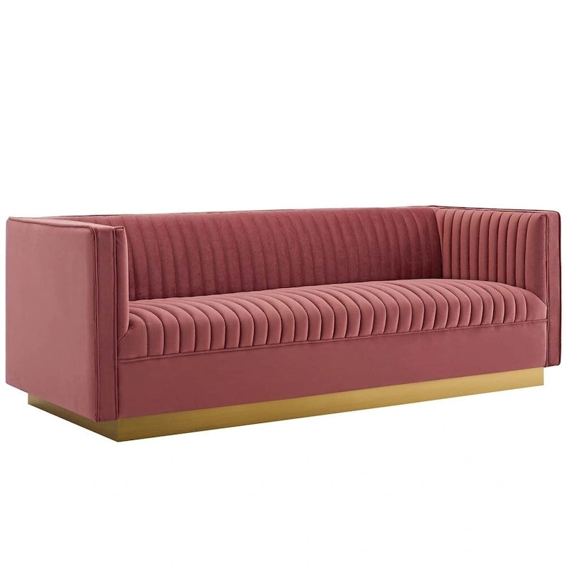 Divano in velluto Silver Orchid Perez Vertical Channel Tufted
