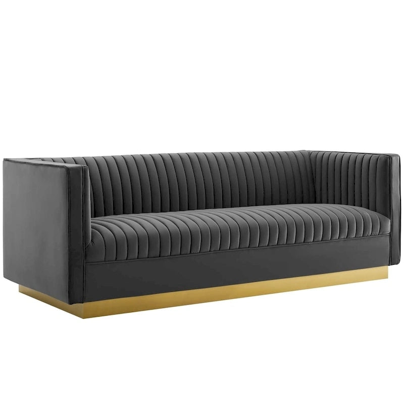 Divano in velluto Silver Orchid Perez Vertical Channel Tufted