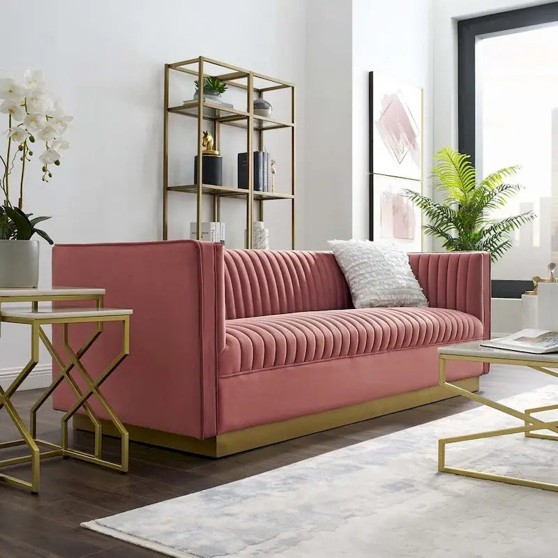Divano in velluto Silver Orchid Perez Vertical Channel Tufted