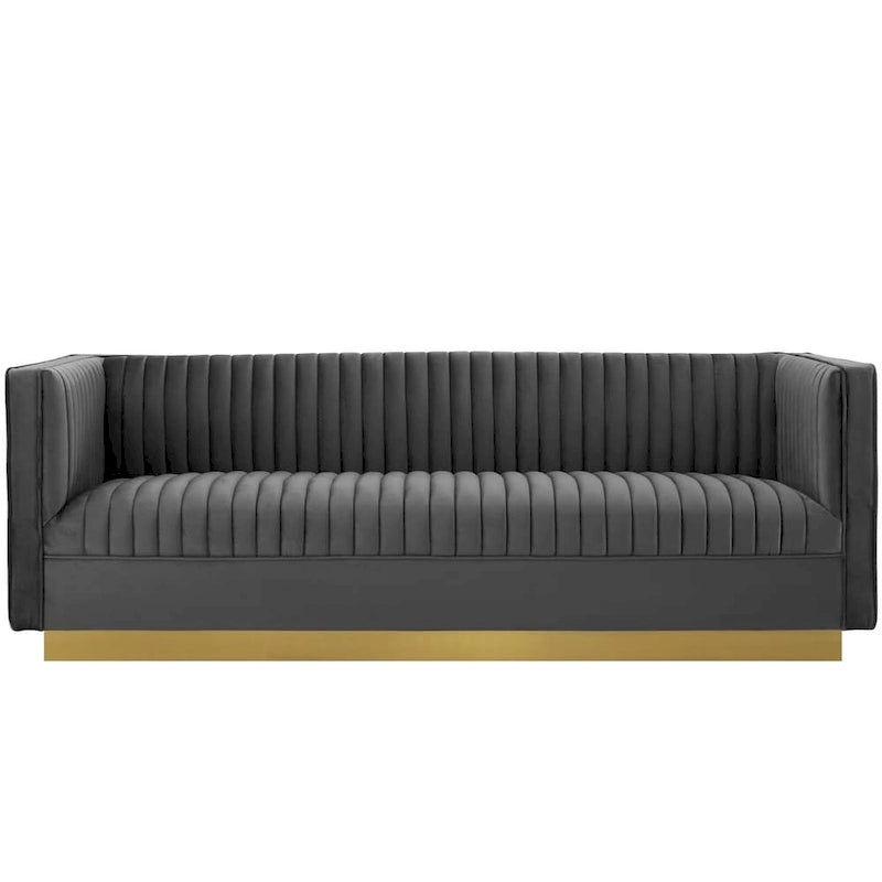 Divano in velluto Silver Orchid Perez Vertical Channel Tufted