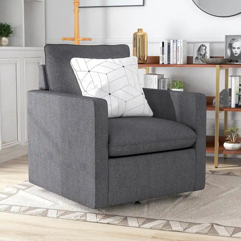Poltrona girevole Kamile Transitional con cuscino sullo schienale in lino di Furniture of America