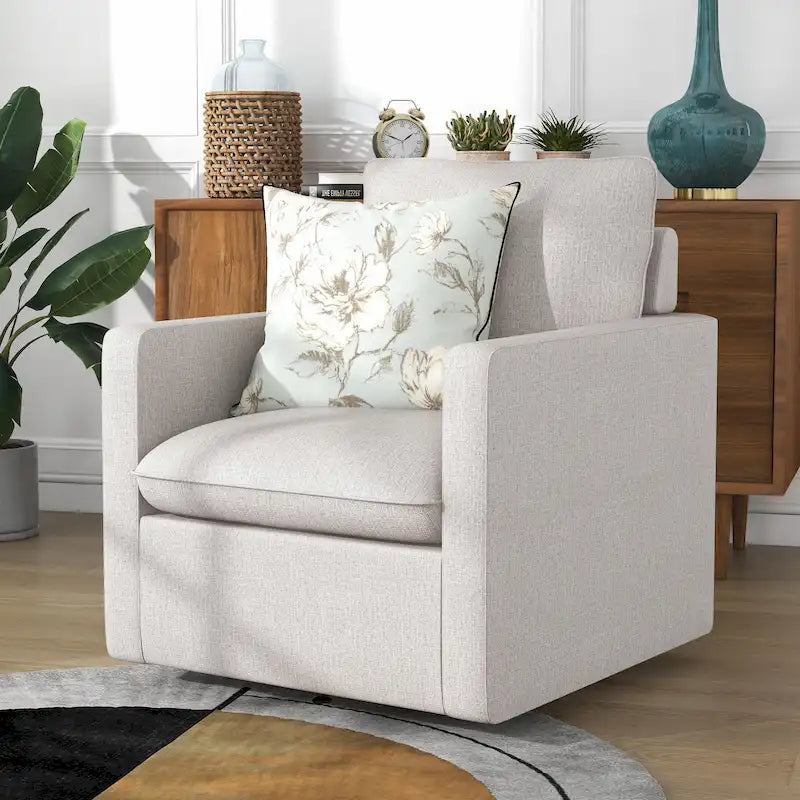 Poltrona girevole Kamile Transitional con cuscino sullo schienale in lino di Furniture of America