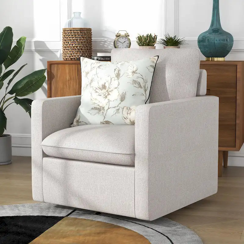Poltrona girevole Kamile Transitional con cuscino sullo schienale in lino di Furniture of America