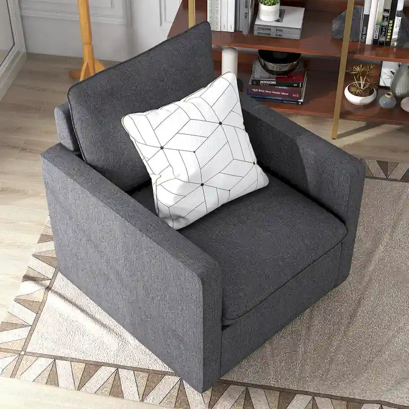 Poltrona girevole Kamile Transitional con cuscino sullo schienale in lino di Furniture of America