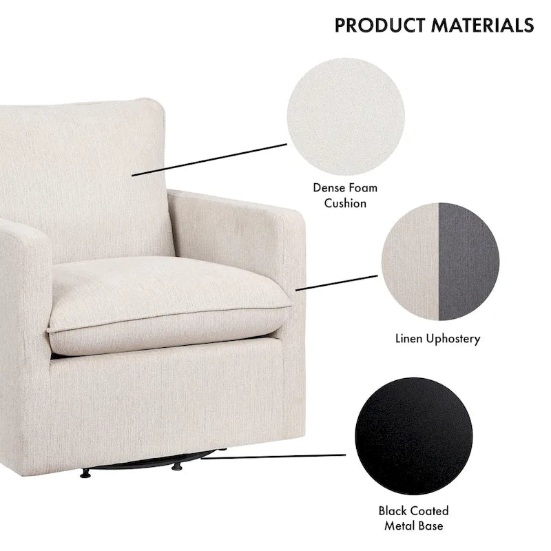 Poltrona girevole Kamile Transitional con cuscino sullo schienale in lino di Furniture of America