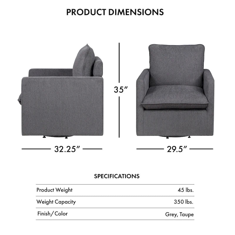Poltrona girevole Kamile Transitional con cuscino sullo schienale in lino di Furniture of America