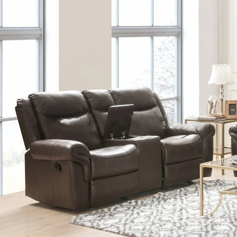 Divanetto reclinabile in pelle con console e porta USB, marrone