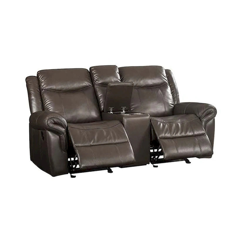 Divanetto reclinabile in pelle con console e porta USB, marrone