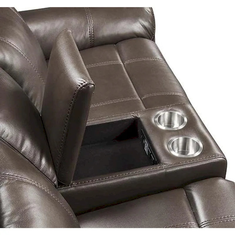 Divanetto reclinabile in pelle con console e porta USB, marrone