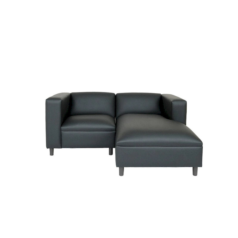 Divano Coast to Coast Mid-Century Modern a L, in ecopelle con struttura in legno massello, imbottito