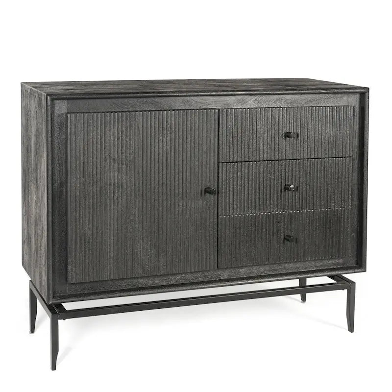 3 Drawer Wood Accent Cabinet - Black Mango Wood - Metal Legs
