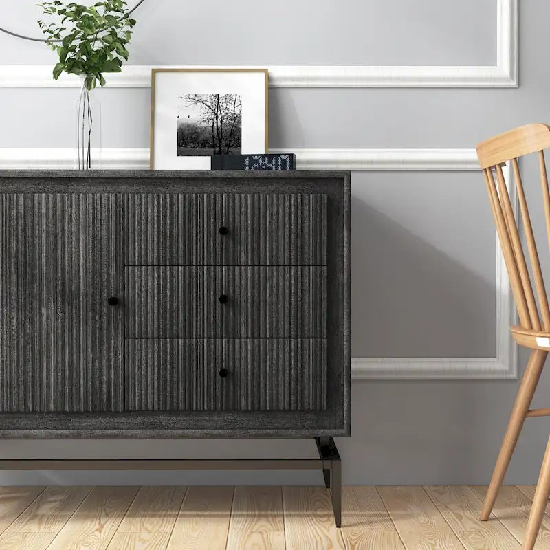 3 Drawer Wood Accent Cabinet - Black Mango Wood - Metal Legs