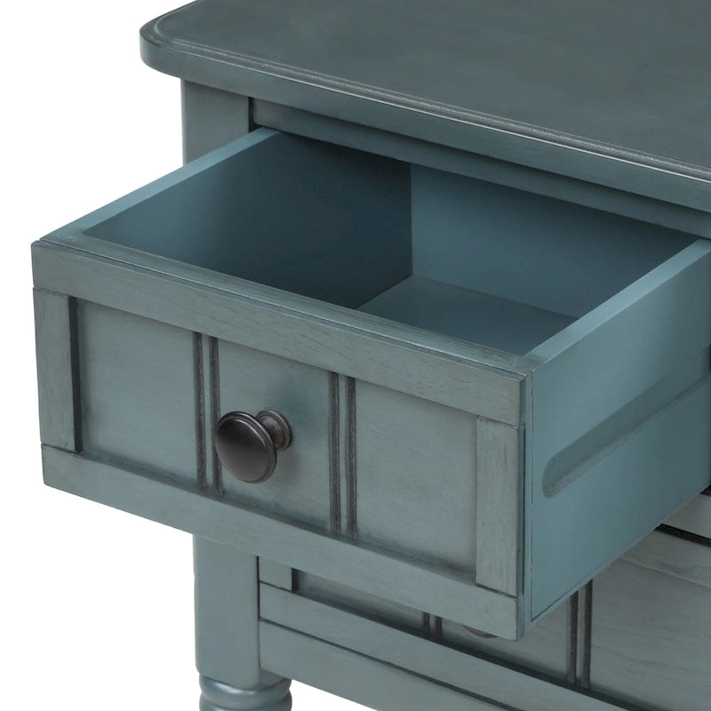 Tavolino Consolle Stretto, Tavolo da Divano Slim con Tre Cassetti e Ripiano Inferiore - 23,7L x 13P x 31,1A