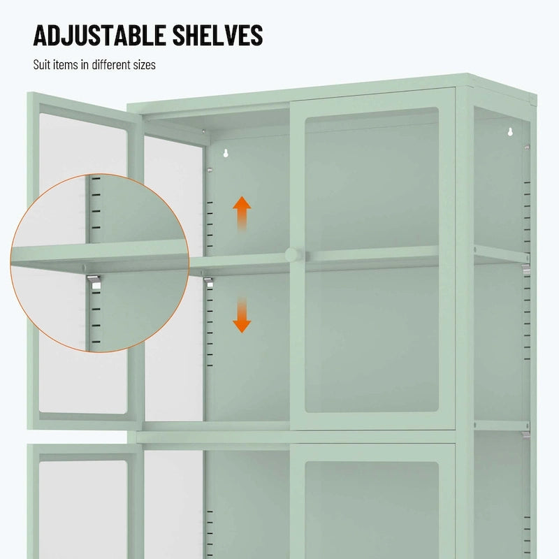 Glass Door Storage Cabinet with Adjustable Shelves - Multiple Colors