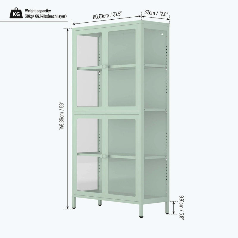 Glass Door Storage Cabinet with Adjustable Shelves - Multiple Colors