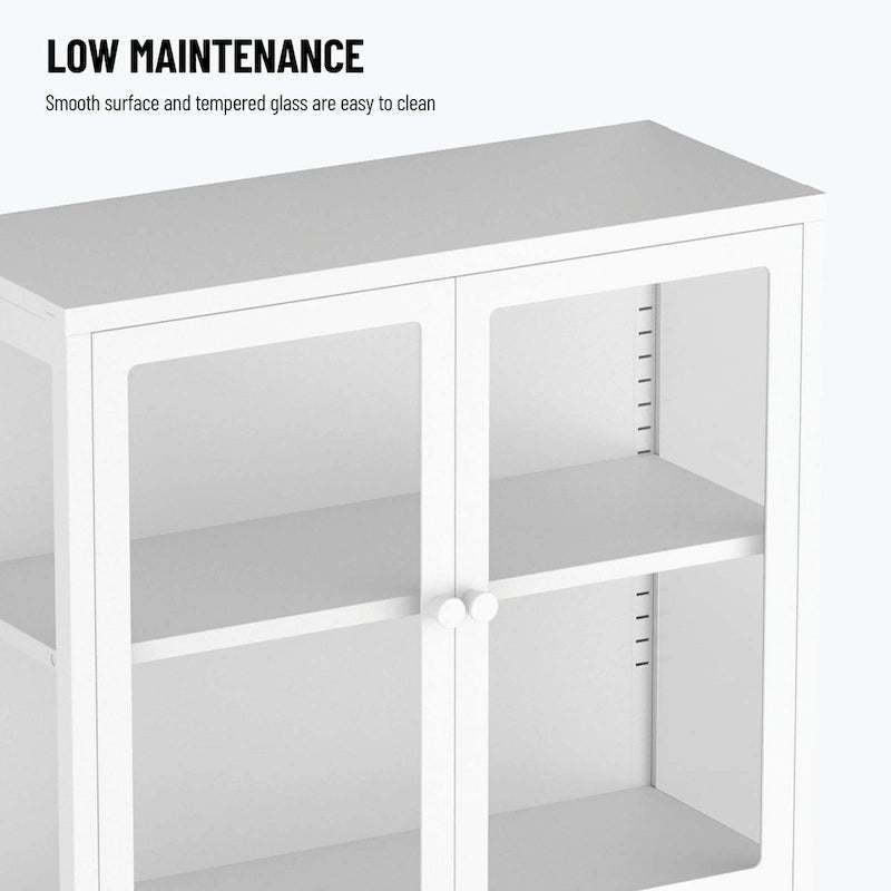 Glass Door Storage Cabinet with Adjustable Shelves - Multiple Colors