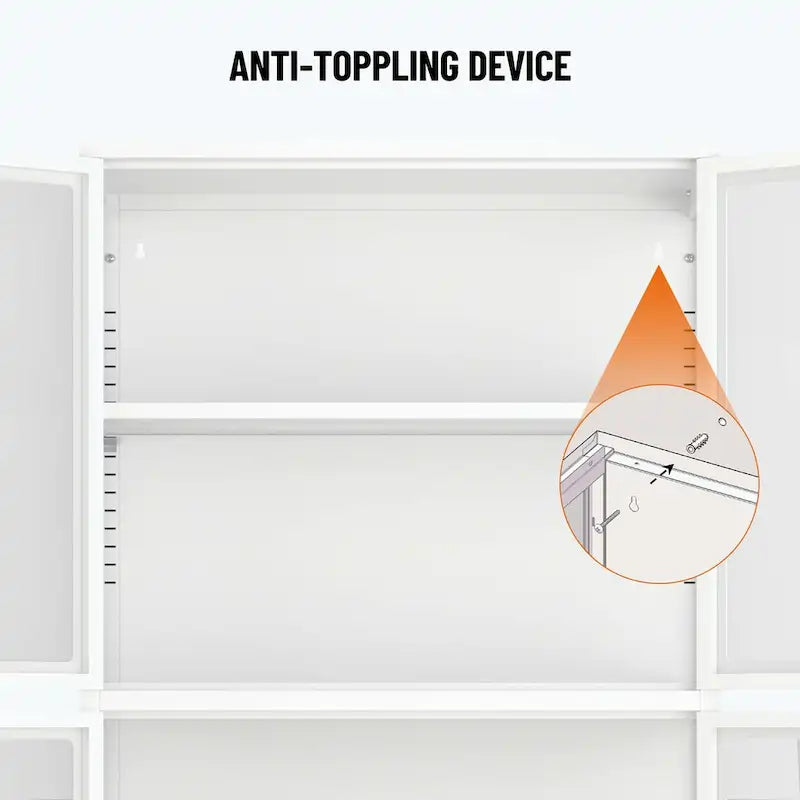 Glass Door Storage Cabinet with Adjustable Shelves - Multiple Colors