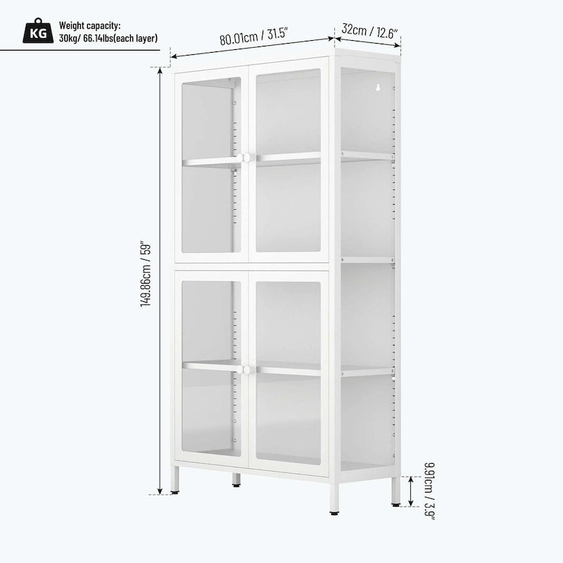 Glass Door Storage Cabinet with Adjustable Shelves - Multiple Colors