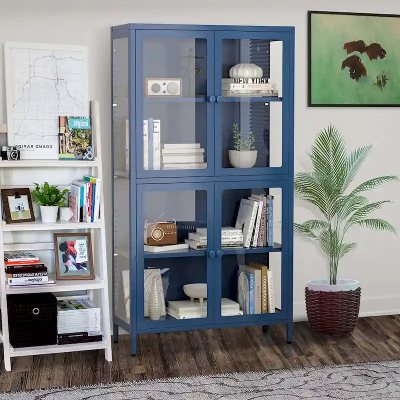 Glass Door Storage Cabinet with Adjustable Shelves - Multiple Colors