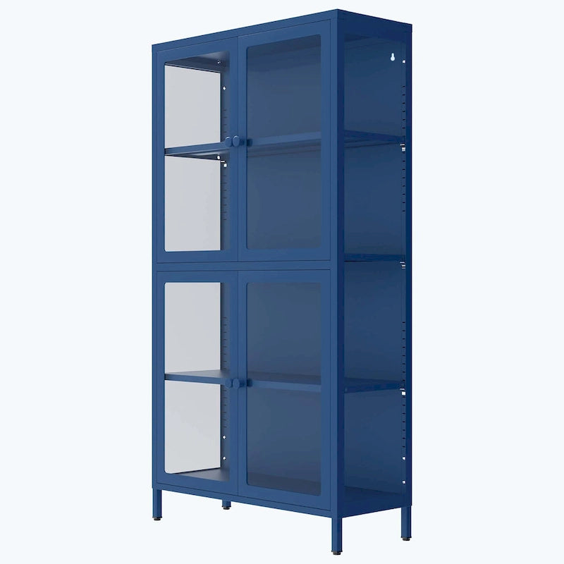 Glass Door Storage Cabinet with Adjustable Shelves - Multiple Colors