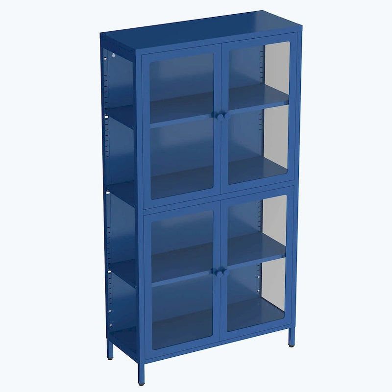 Glass Door Storage Cabinet with Adjustable Shelves - Multiple Colors