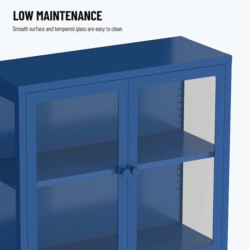 Glass Door Storage Cabinet with Adjustable Shelves - Multiple Colors