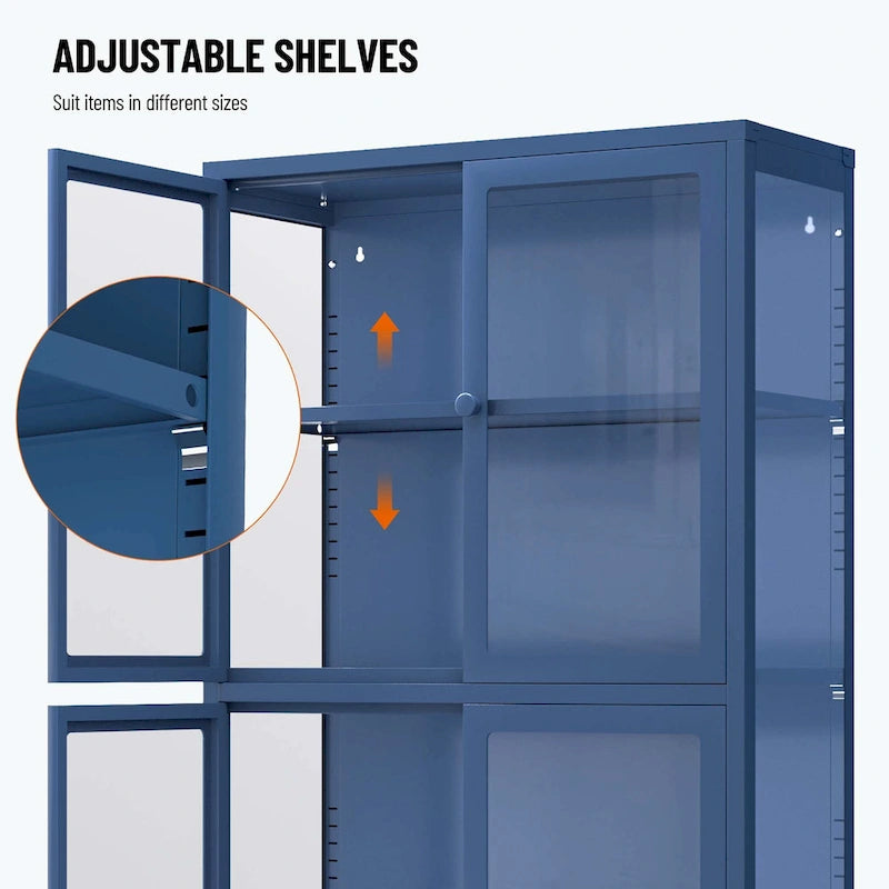 Glass Door Storage Cabinet with Adjustable Shelves - Multiple Colors
