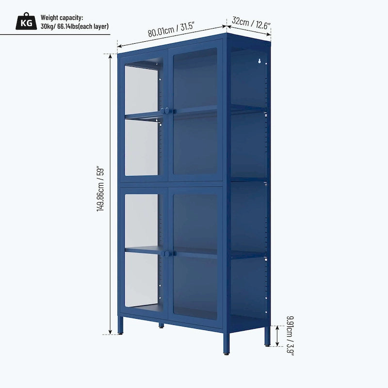 Glass Door Storage Cabinet with Adjustable Shelves - Multiple Colors