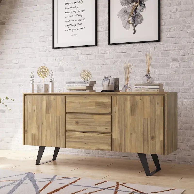WYNDENHALL Mitchell Mobile buffet/credenza industriale moderna rettangolare in metallo da 152 cm in LEGNO DI ROVERE - 152 x 43 x 76 cm