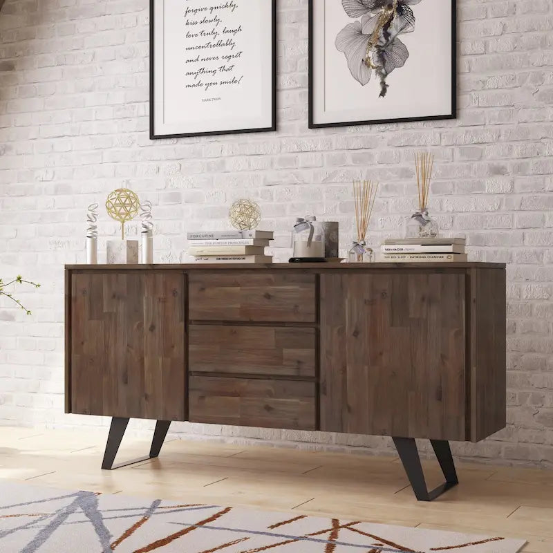 WYNDENHALL Mitchell Mobile buffet/credenza industriale moderna rettangolare in metallo da 152 cm in LEGNO DI ROVERE - 152 x 43 x 76 cm