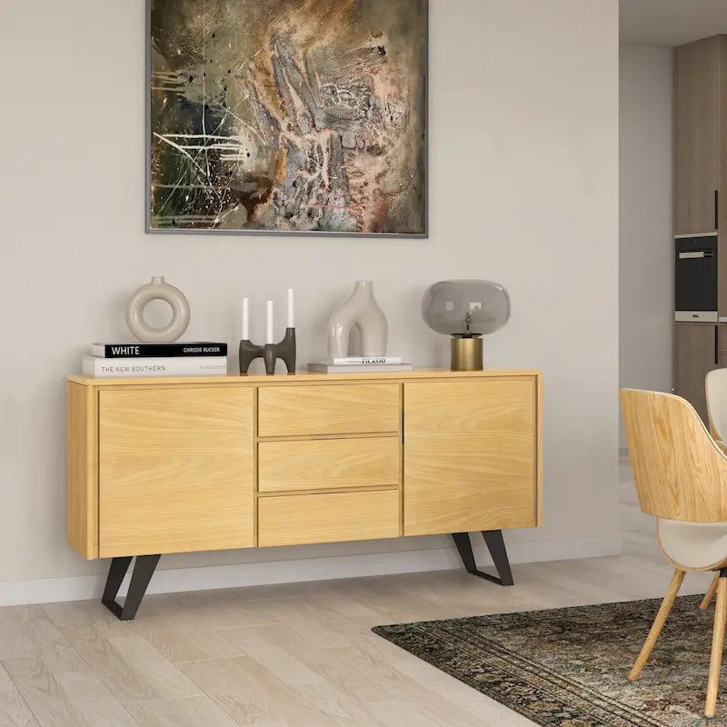 WYNDENHALL Mitchell Mobile buffet/credenza industriale moderna rettangolare in metallo da 152 cm in LEGNO DI ROVERE - 152 x 43 x 76 cm