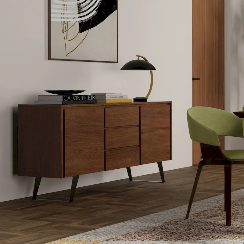 WYNDENHALL Mitchell Mobile buffet/credenza industriale moderna rettangolare in metallo da 152 cm in LEGNO DI ROVERE - 152 x 43 x 76 cm