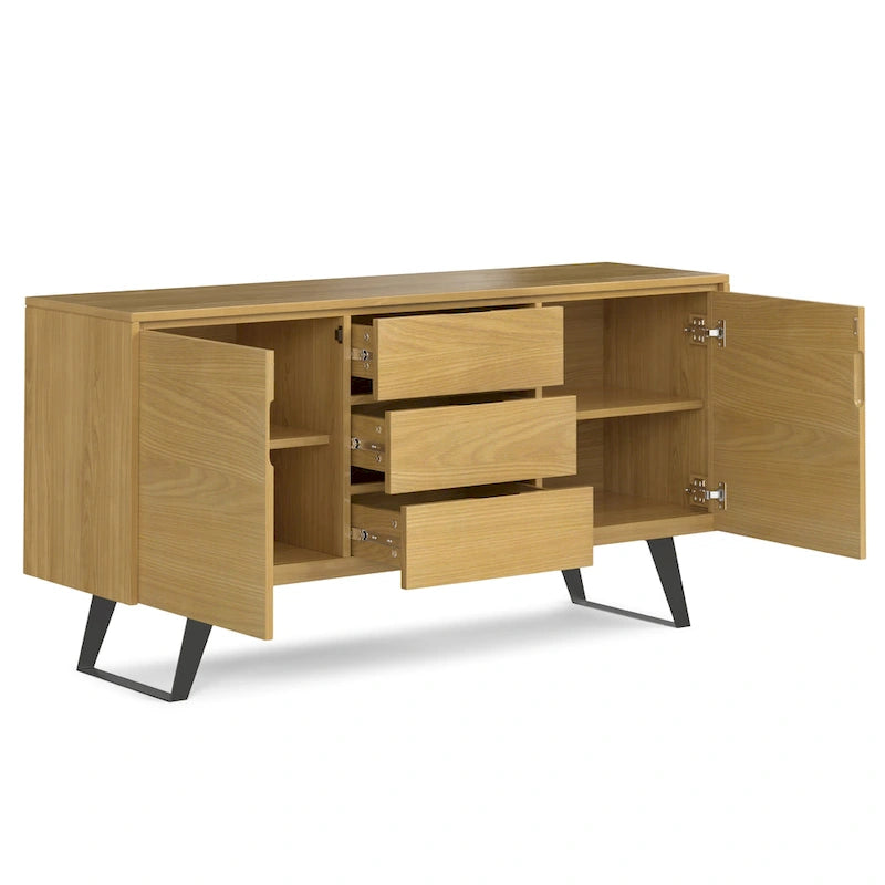WYNDENHALL Mitchell Mobile buffet/credenza industriale moderna rettangolare in metallo da 152 cm in LEGNO DI ROVERE - 152 x 43 x 76 cm