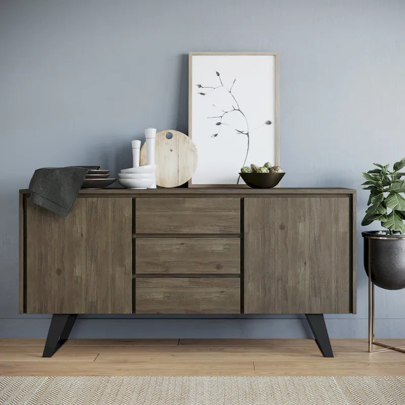 WYNDENHALL Mitchell Mobile buffet/credenza industriale moderna rettangolare in metallo da 152 cm in LEGNO DI ROVERE - 152 x 43 x 76 cm