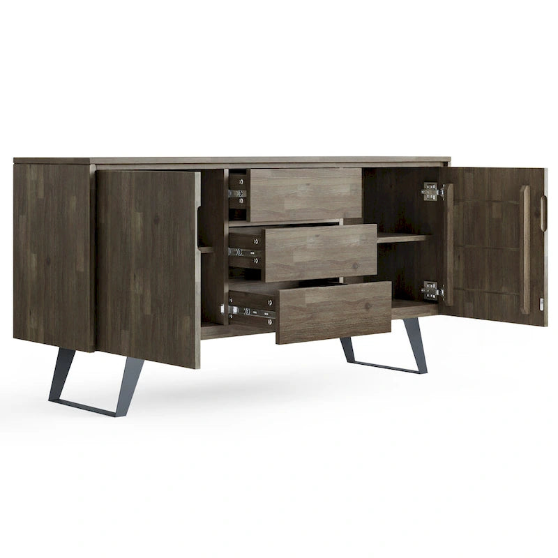 WYNDENHALL Mitchell Mobile buffet/credenza industriale moderna rettangolare in metallo da 152 cm in LEGNO DI ROVERE - 152 x 43 x 76 cm