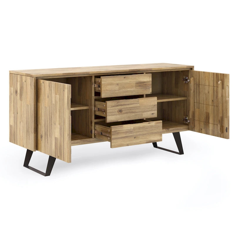 WYNDENHALL Mitchell Mobile buffet/credenza industriale moderna rettangolare in metallo da 152 cm in LEGNO DI ROVERE - 152 x 43 x 76 cm