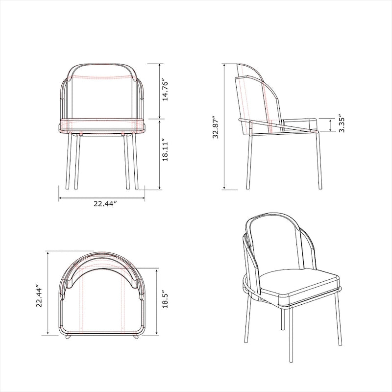Sedia da pranzo Somette Lacey con schienale curvo, set da 2