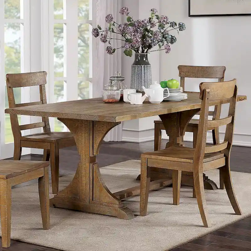 Tavolo da pranzo in legno massiccio Badri Rustic di Furniture of America, 76 pollici