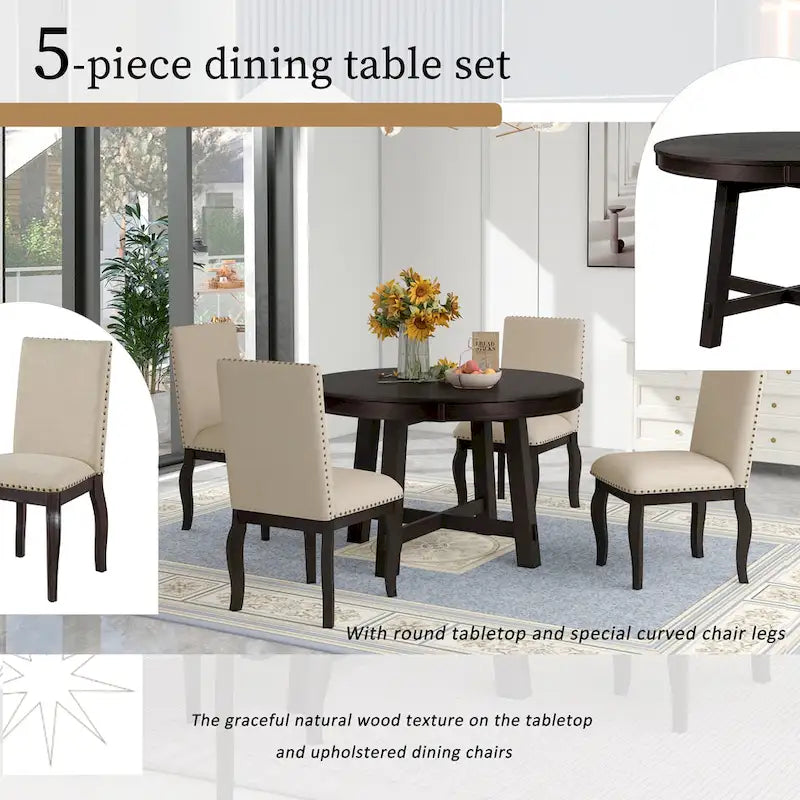 Set da pranzo allungabile 5 pezzi con sedie imbottite