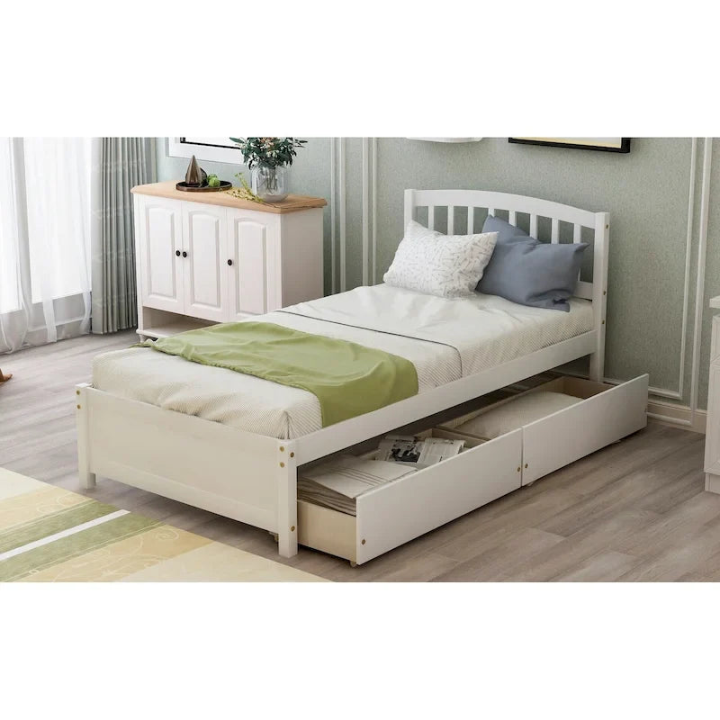 Espresso/White/Grey/Walnut Twin Wood Platform Bed with Drawers and Headboard